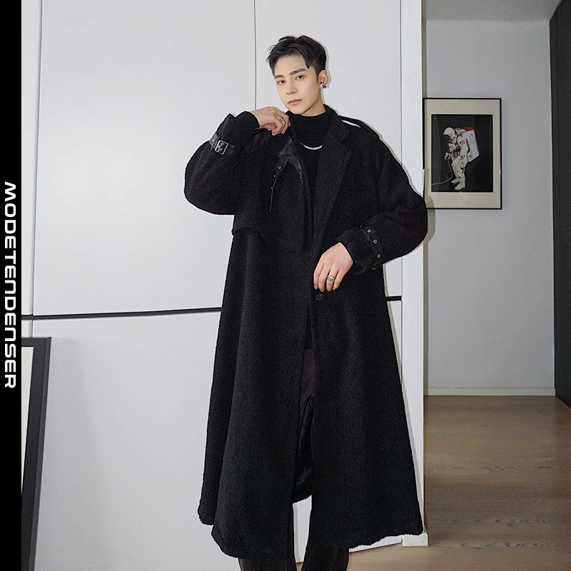 vinter mænds vindjakke mode lang uldfrakke sort
