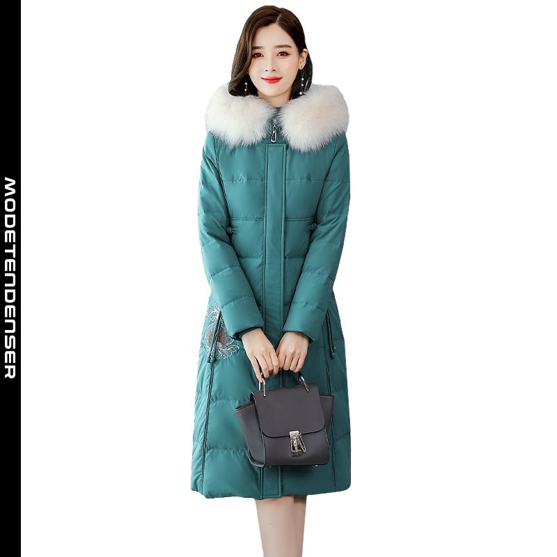 winter fashion slim long women's cotton jacket hooded fur collar blue
