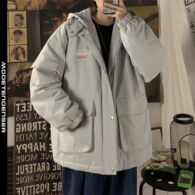 winter hooded men's cotton jacket workwear thicken jacket grey