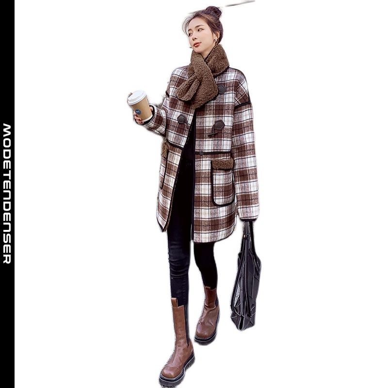 winter trend kvinders uldfrakke plaid brun
